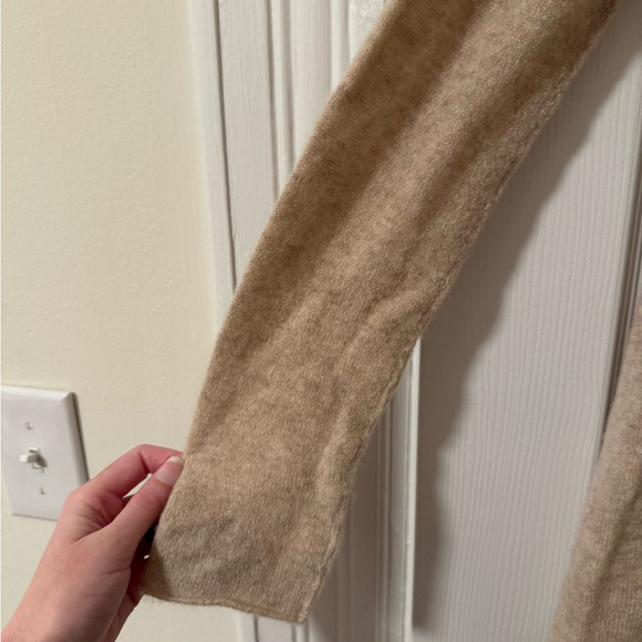 Subtle Luxury 100% Cashmere Sweater Tan Beige Raw Hem Flowy XS/S Small - Picture 2 of 16